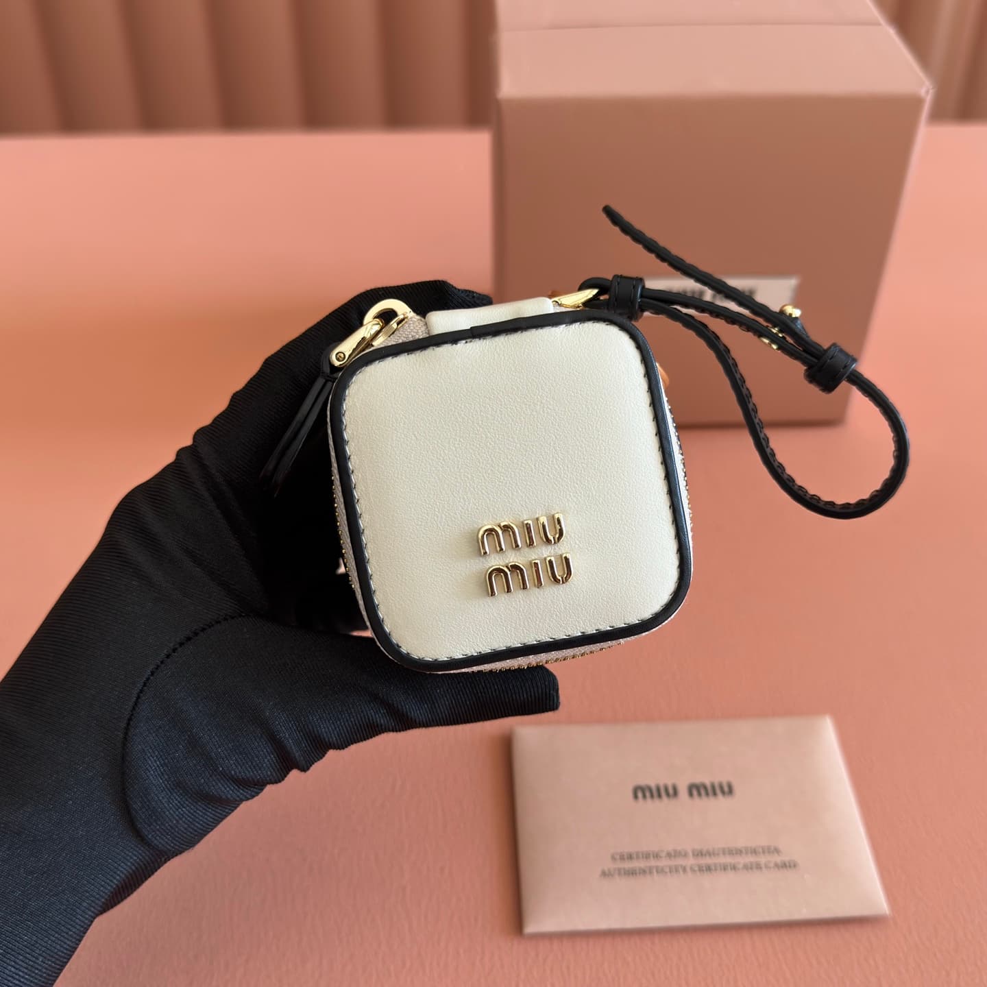 Miu Miu leather keyring pouch 5TL527 White TOP