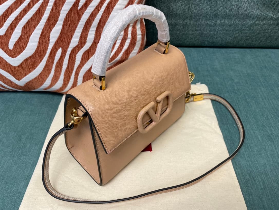 Valentino Mini Vsling Handbag In Nude Pink Grainy Calfskin High