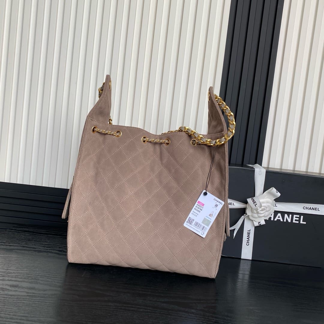 Chanel 25 Medium Hobo Medium handbag AS5311 Suede & Gold-tone Metal Beige High