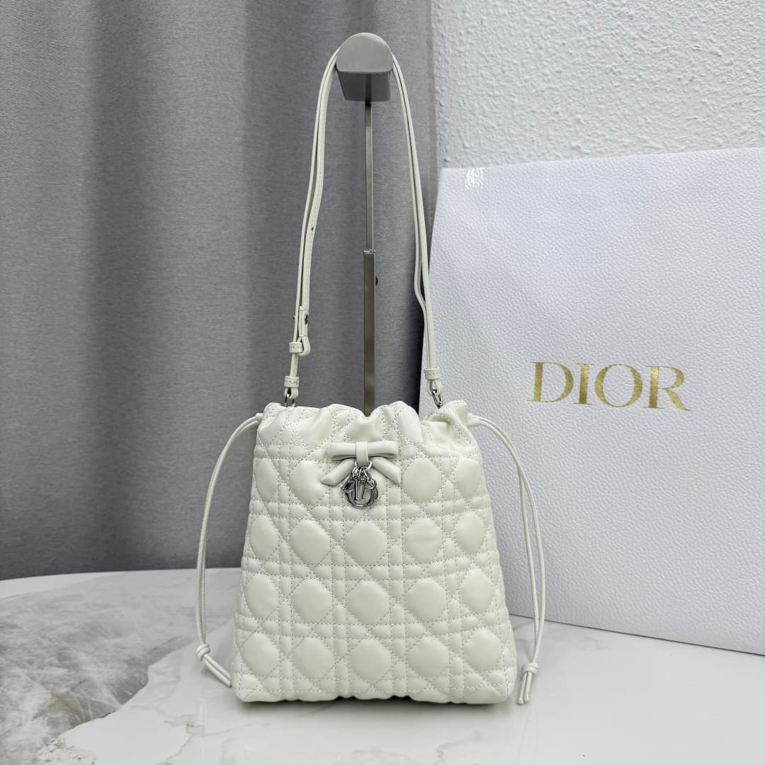 Adiorable Mini Bucket Bag White Cannage Lambskin High