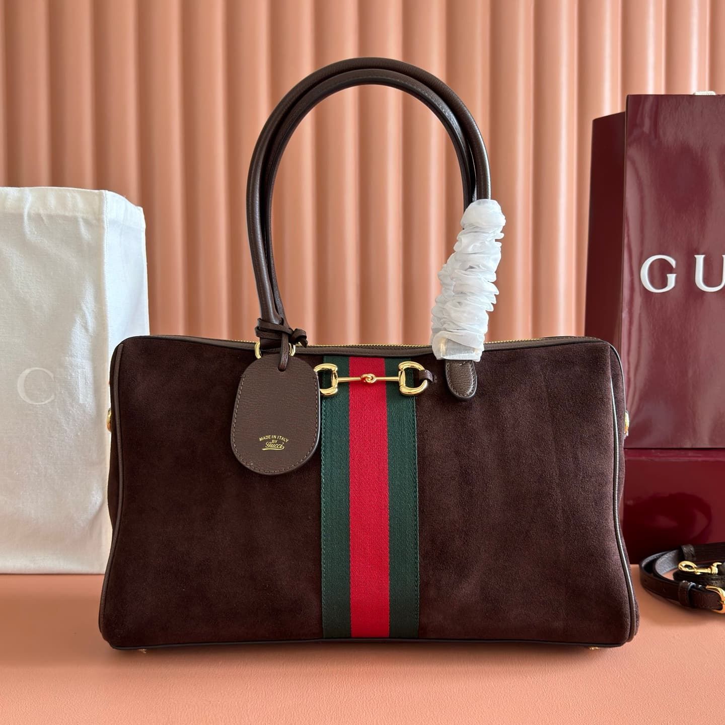 Gucci Borsetto large boston bag Dark brown suede ‎866734 High