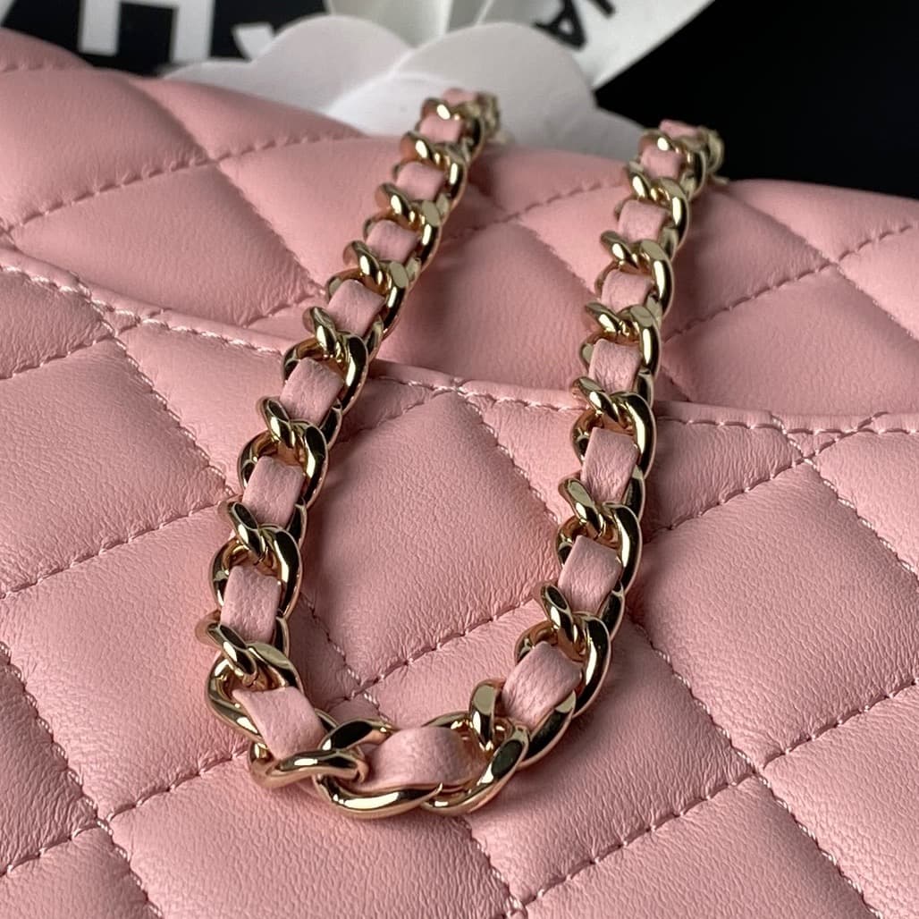 Chanel Classic Flap Bag Lambskin & Gold-Tone Metal AS5756 Pink High