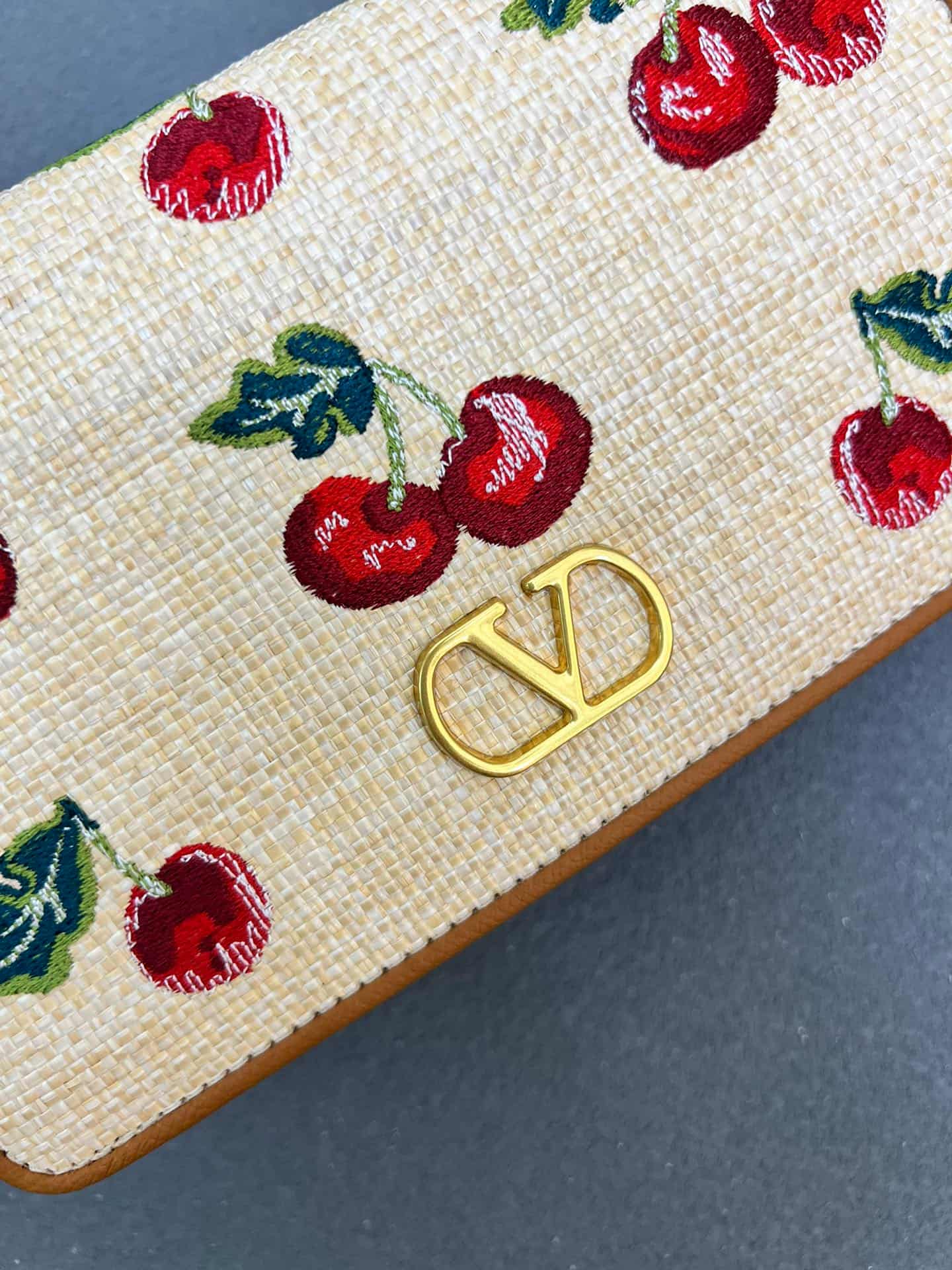 Valentino VLogo Signature Mini Shoulder Bag In Jacquard Raffia With Cherryfic Pattern Mid