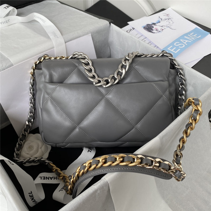 Chanel 19 Flap Bag Lambskin Dark Grey Silver High
