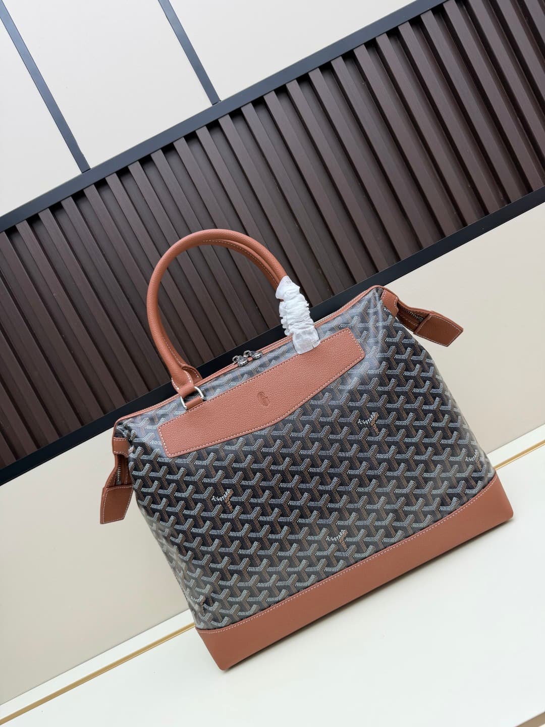 Goyard Cisalpin Document Case Brown Chevron Print Coated Canvas Mid
