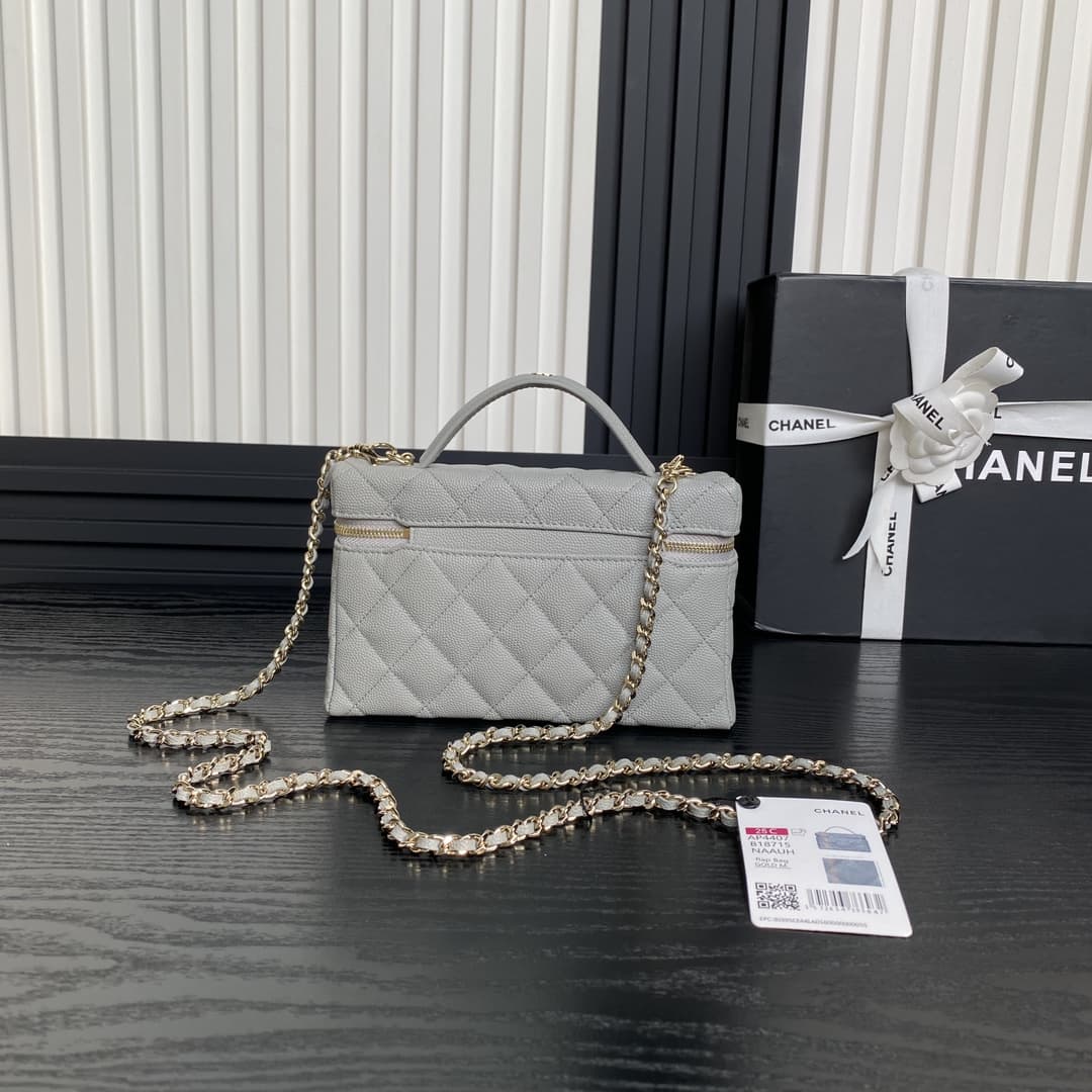 Chanel VANITY WITH CHAIN AP4407 Grained Calfskin & Gold-Tone Metal Grey High