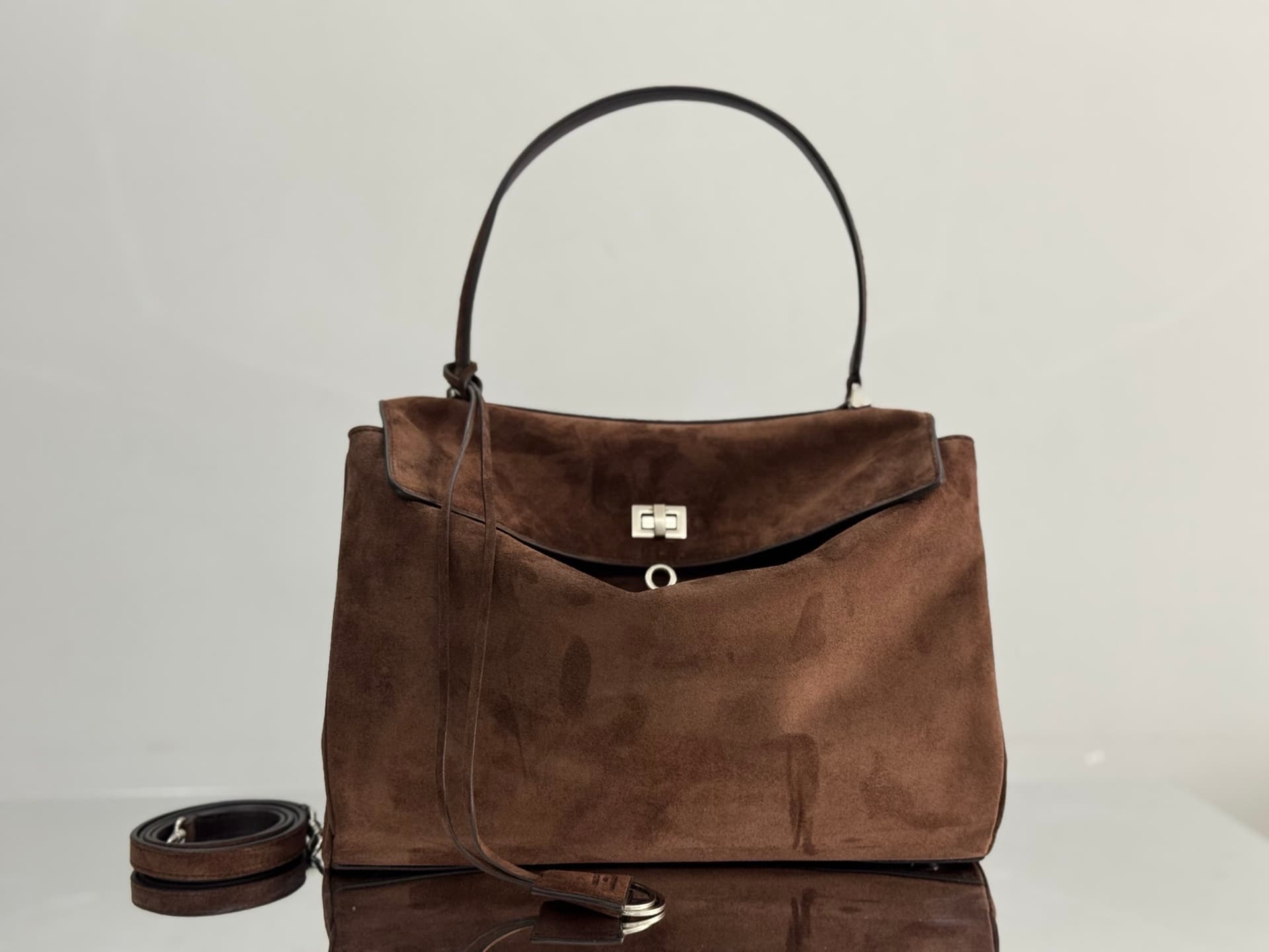 Balenciaga Rodeo Medium Bag in Light Espresso Waxed Suede Calfskin With Silver-Tone Metal TOP