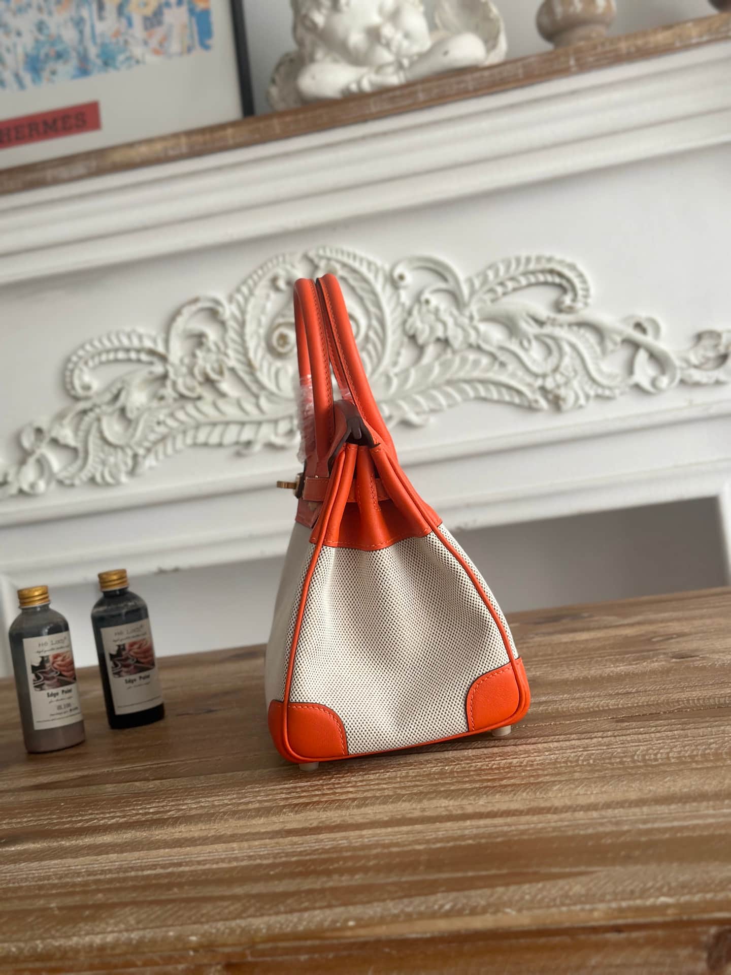 Hermes Birkin 25/30 Bag Canvas & Swift Leather WAX High