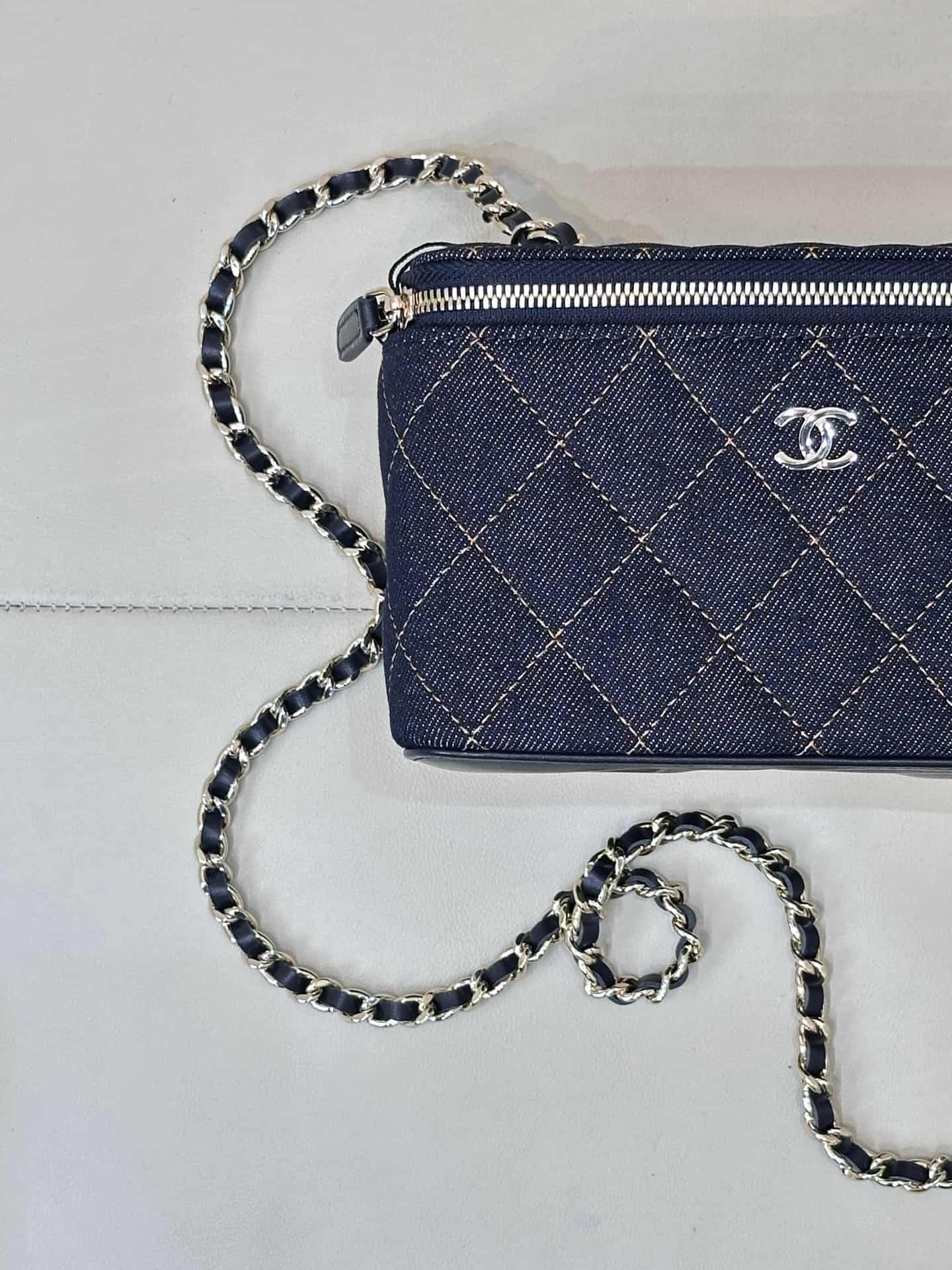 Chanel Classic Long Vanity with Chain  Denim & Gold-Tone Metal Dark Blue AP1341 TOP