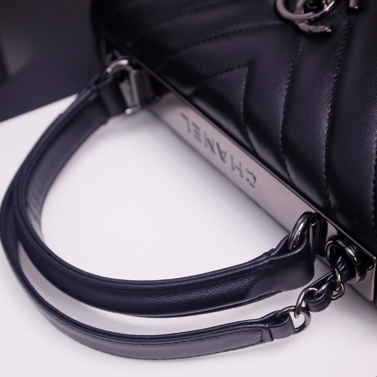SMALL FLAP BAG WITH TOP HANDLE Lambskin Black Metal Black A