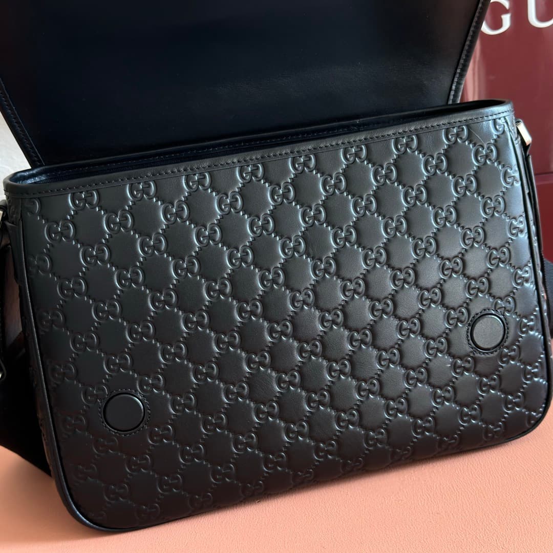Gucci GG Emblem medium crossbody bag Black embossed GG smooth leather 850235 High