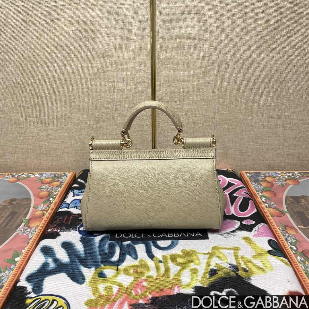 Dolce & Gabbana Miss Sicily top handle bag calfskin leather Beige High