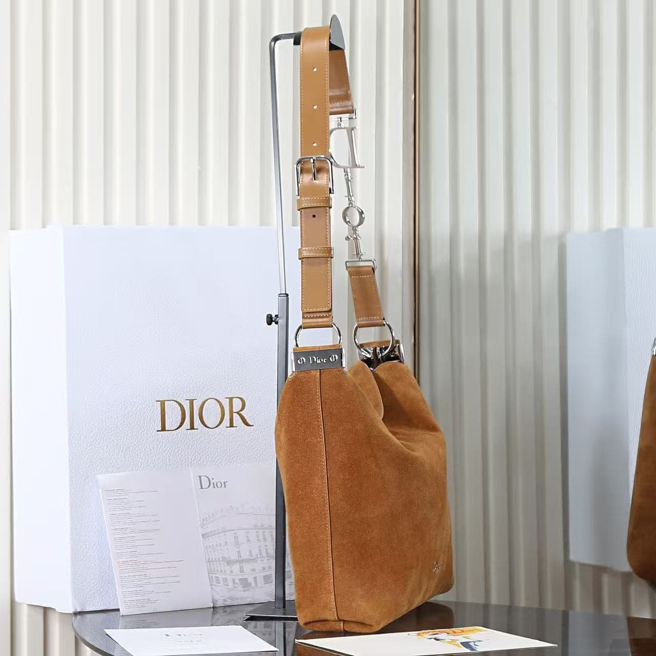 Dior Medium Diorly Bag Golden Saddle Suede Calfskin High