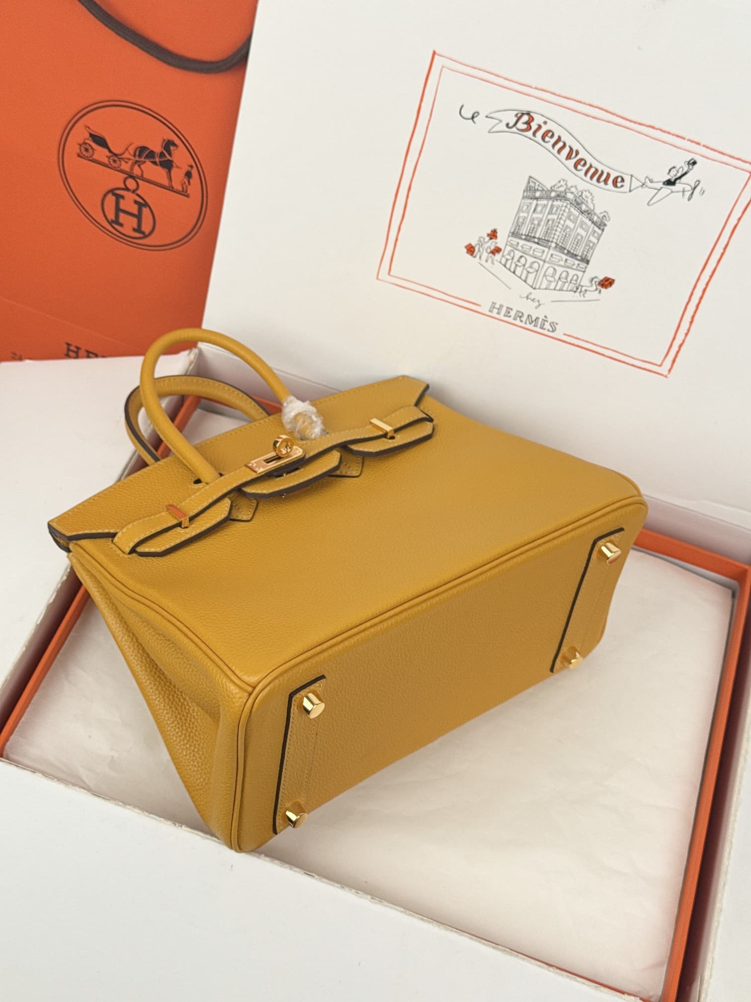 Hermes Birkin 25/30 Bag Togo Calfskin Leather Jaune Ambre High