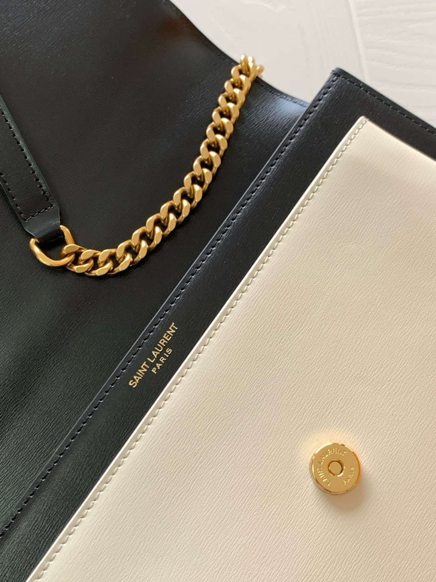 Saint Laurent Sunset Handle Bag Black and White Smooth  Leather 634723 High