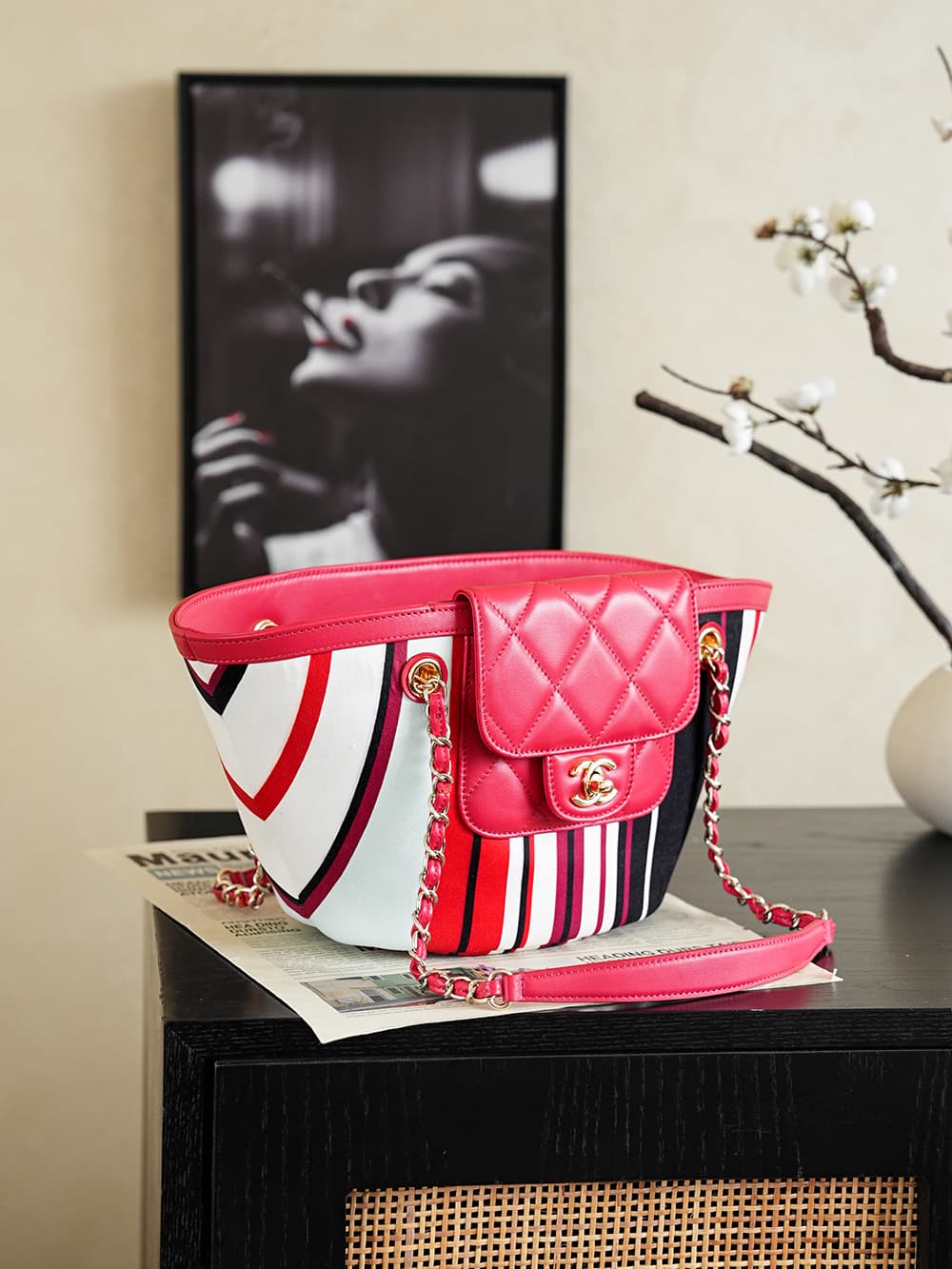 Chanel Shopping Bags Striped Canvas handbag AS5951 A