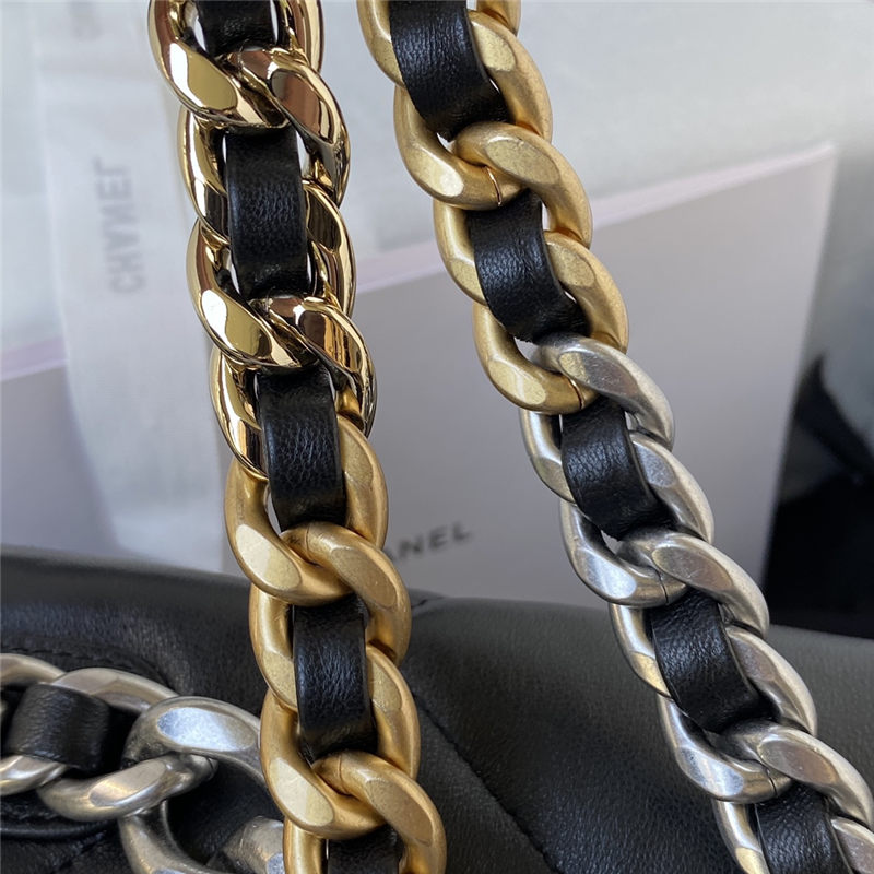 Large Chanel 19 Flap Bag Lambskin Black Silver High
