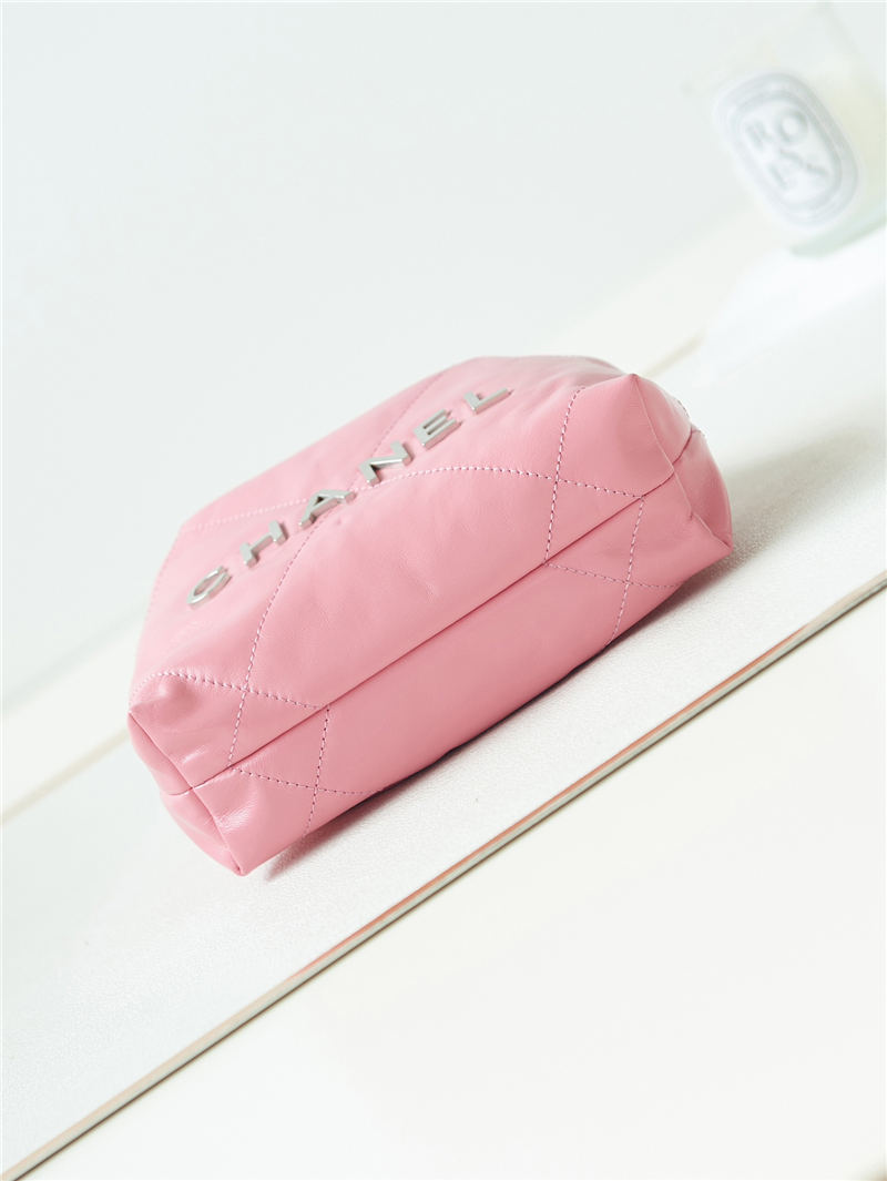 Chanel 22 MINI HANDBAG Shiny Calfskin Pink-Peach & Silver-Tone Metal AS3980 A