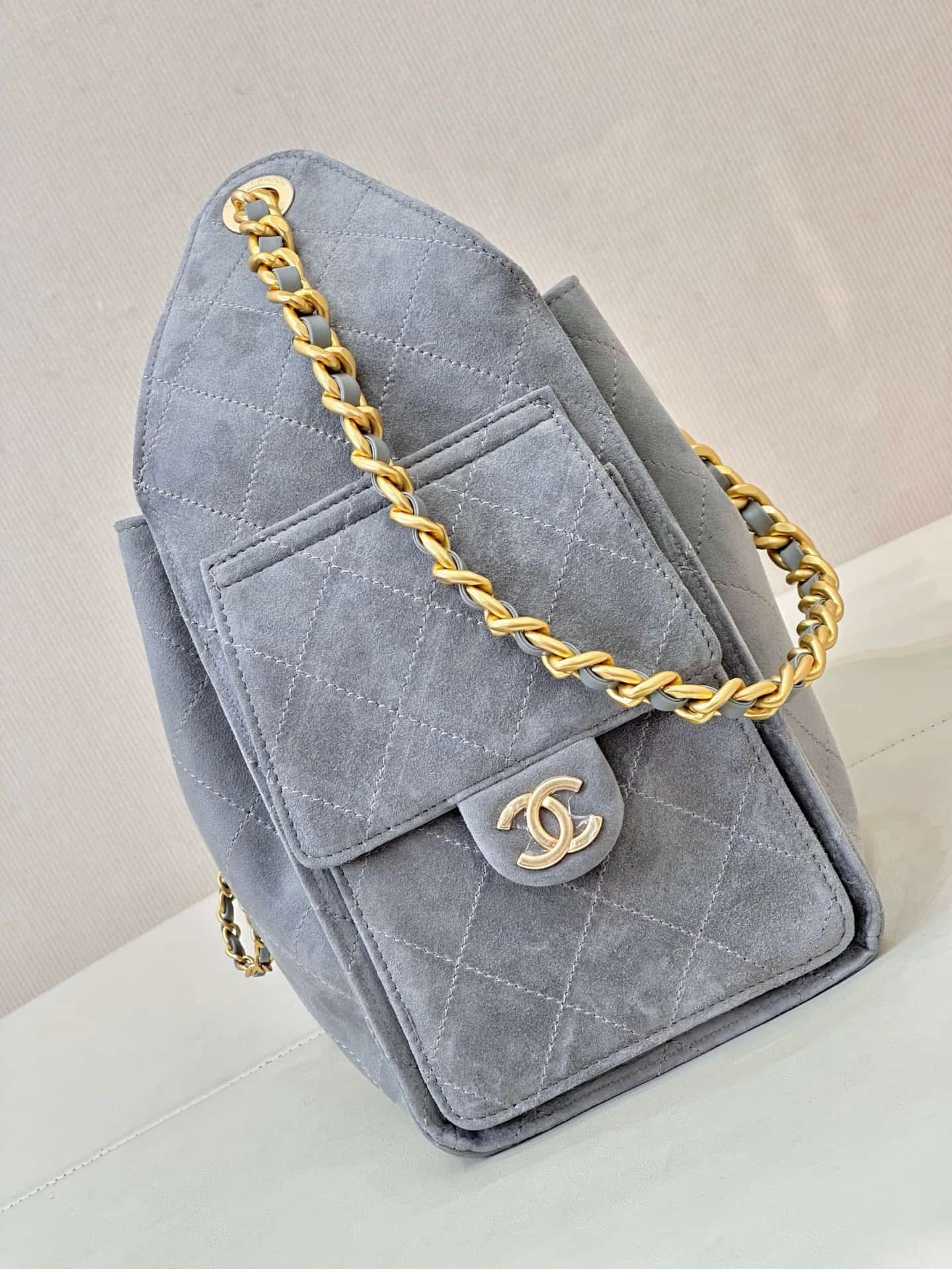 Chanel 25 Small Hobo handbag AS5293 Suede &Gold-tone Metal Grey TOP