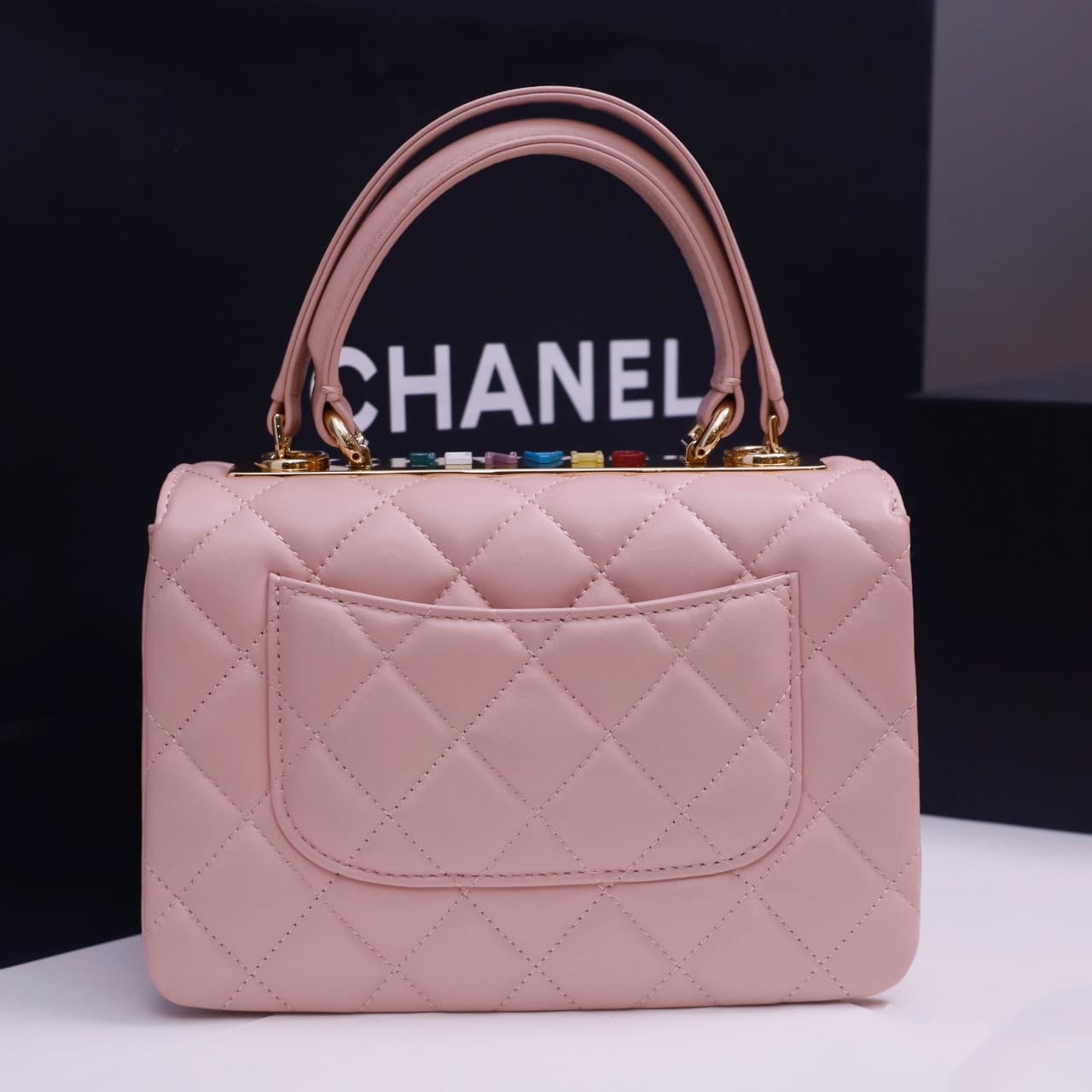 Chanel MINI FLAP BAG WITH TOP HANDLE AS4654 Lambskin &Gold-Tone Metal Pink A