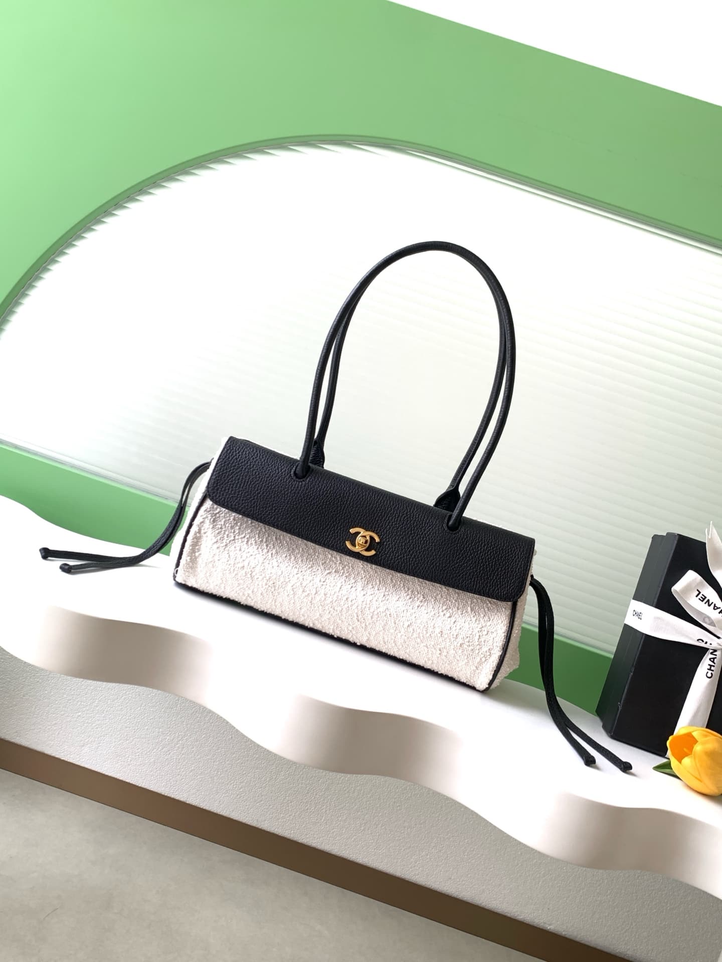 Chanel SMALL SHOPPING BAG Tweed with Calfskin& Gold-Tone Metal AS6288 A