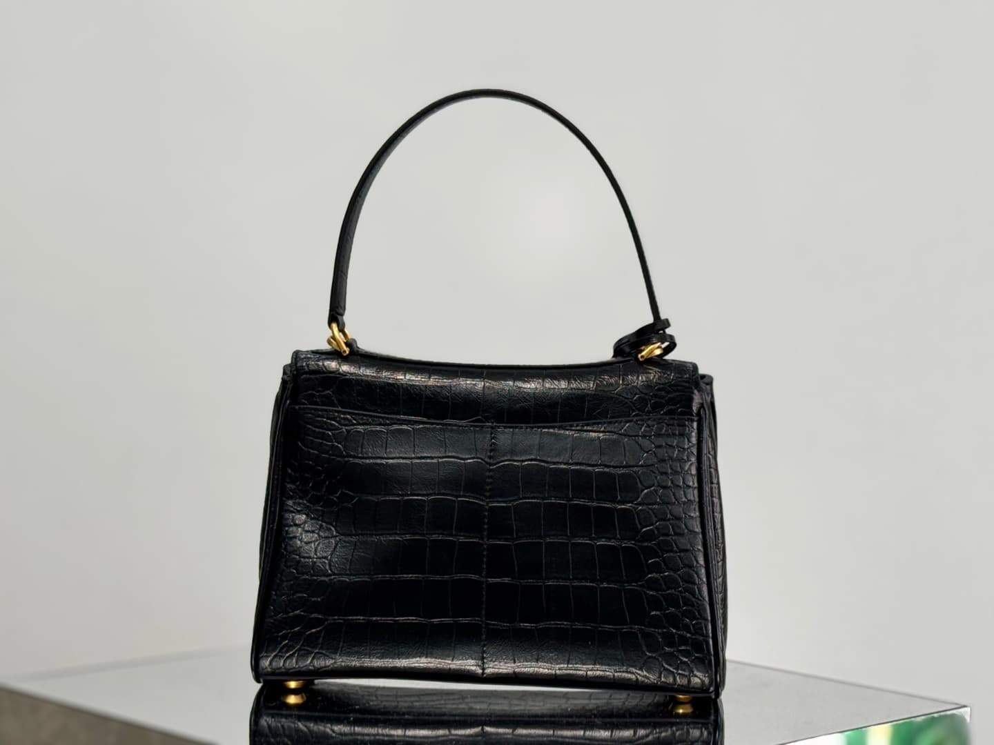 Balenciaga Rodeo Small Bag in Black Crocodile Embossed Calfskin With Gold-Tone Metal TOP