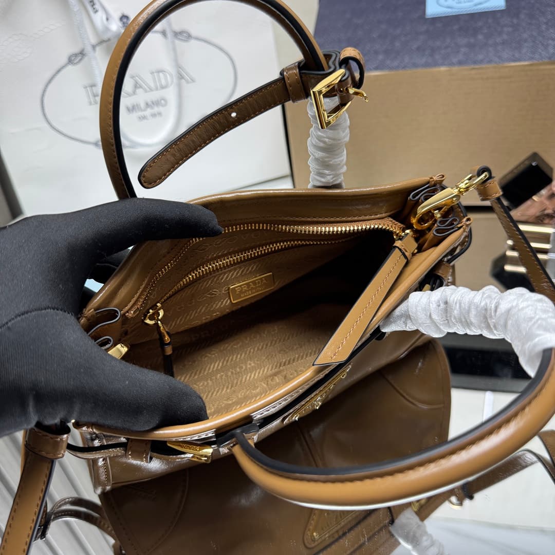 Prada Bonnie leather mini handbag Calfskin leather 1BA486 TAN High