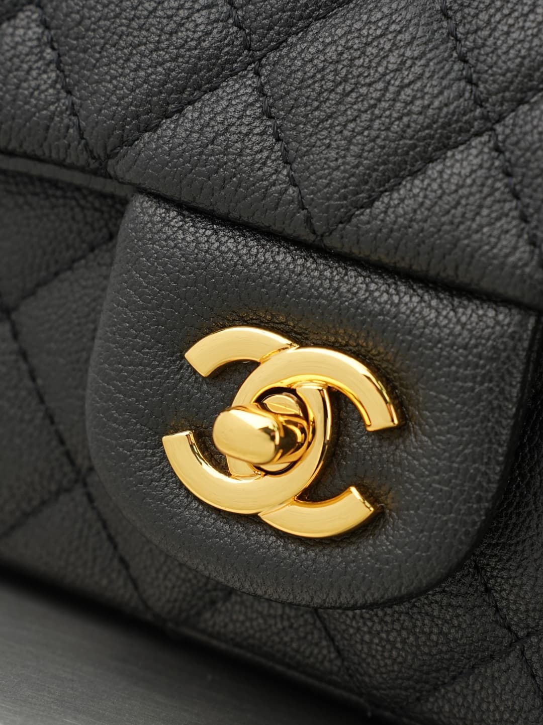 Chanel FLAP BAG WITH TOP HANDLE AS2431 Calfskin & Gold-Tone Metal Black A
