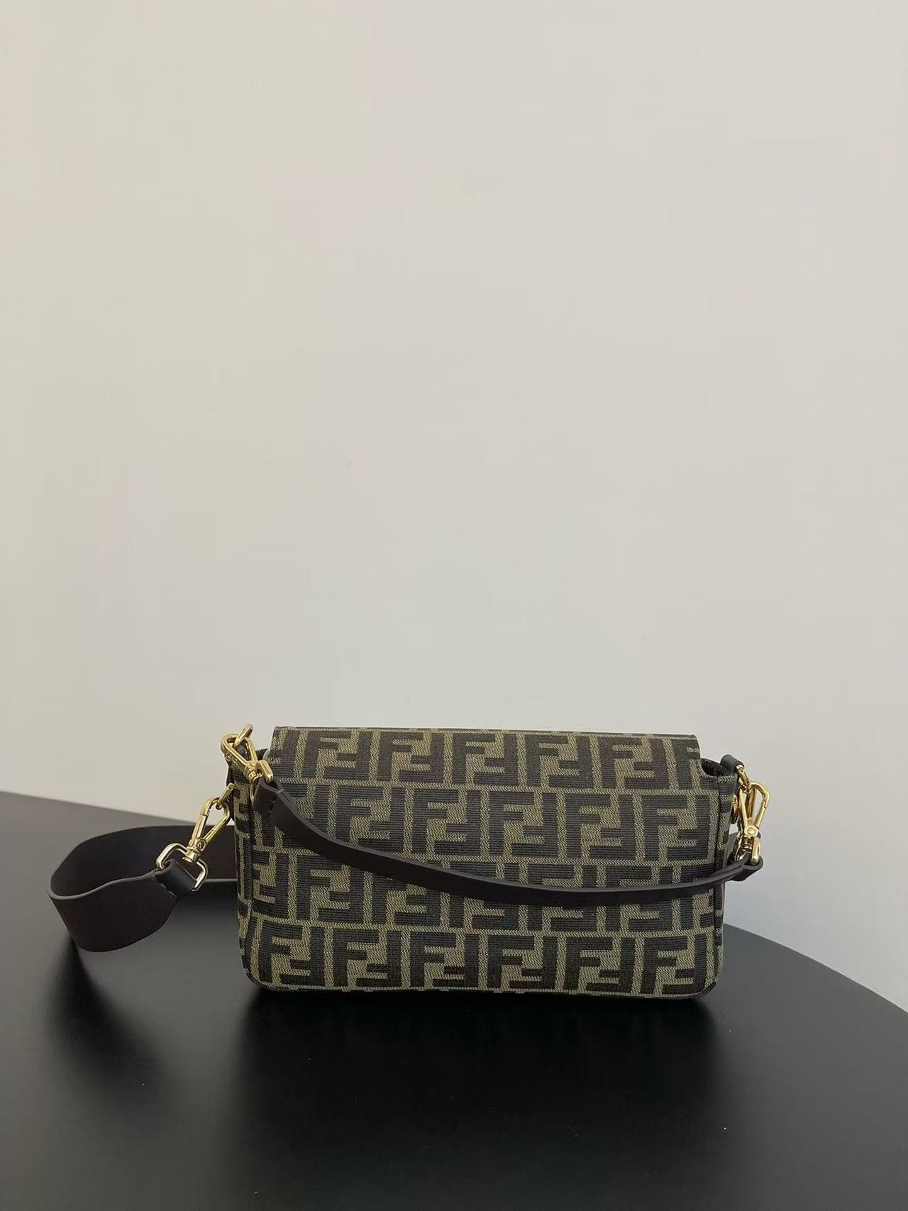 Fendi Baguette Bag in Tobacco Brown FF Jacquard Fabric High