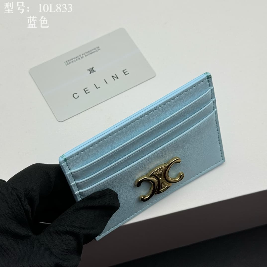 Celine Card Holder Triomphe in Shiny Calfskin Leather Blue High