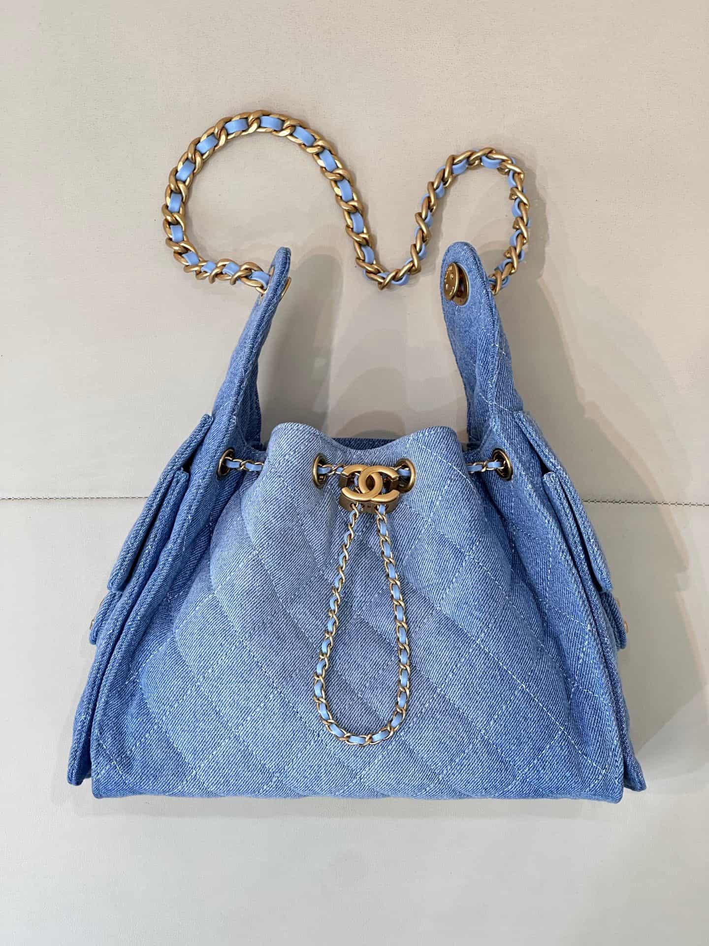 Chanel 25 Small Hobo handbag AS5293 Denim &Gold-tone Metal Blue TOP