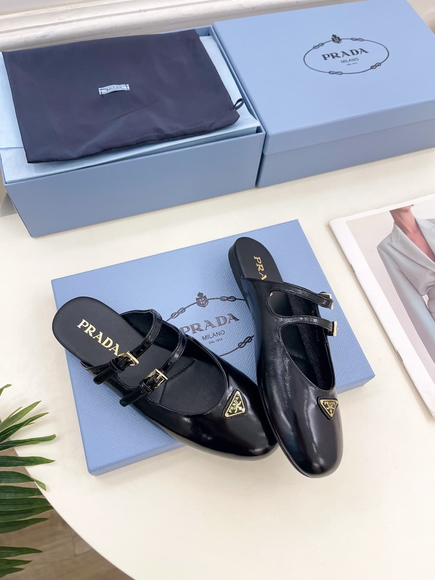 Prada Leopard-Print Pony Hair Dual Mary Jane Ballerina Mules Women