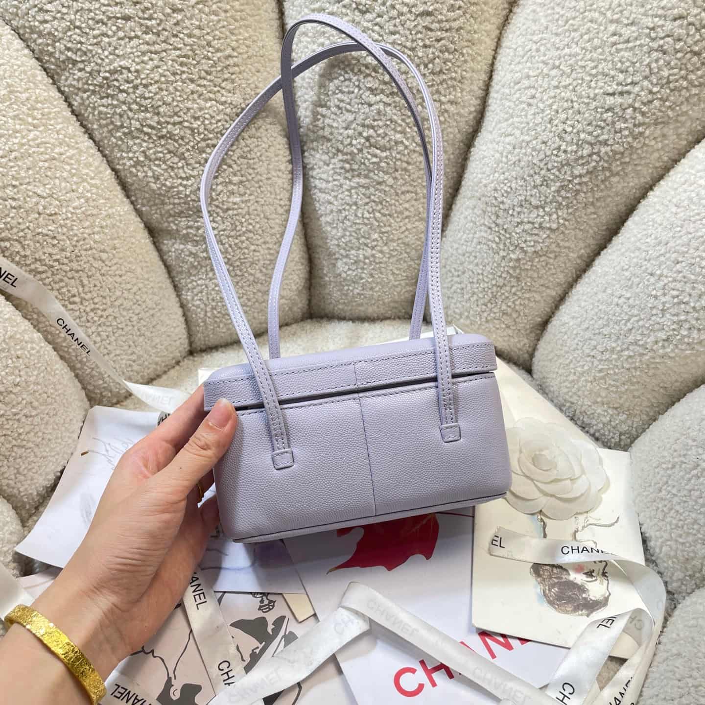 Chanel Long Vanity with Leather Strap Grained Shiny Calfskin & Gold-Tone Metal Purple AP5067 A