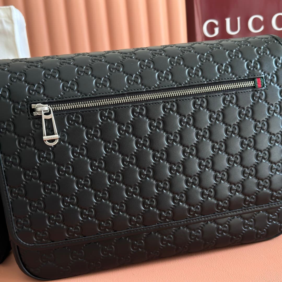 Gucci GG Emblem medium crossbody bag Black embossed GG smooth leather 850235 High