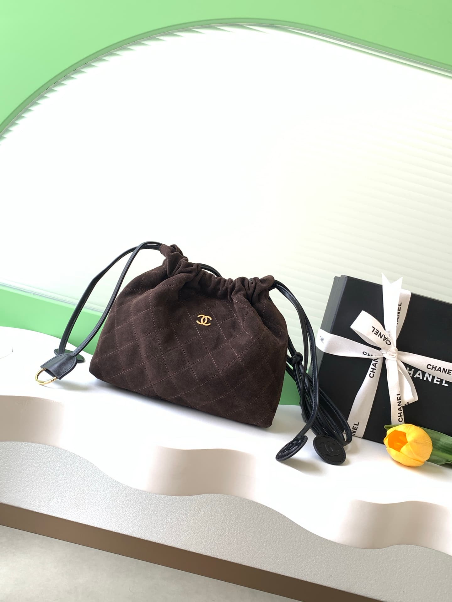 Chanel Clutch with Leather Strap Suede Calfskin & Gold-tone Metal AP5227 Brown A