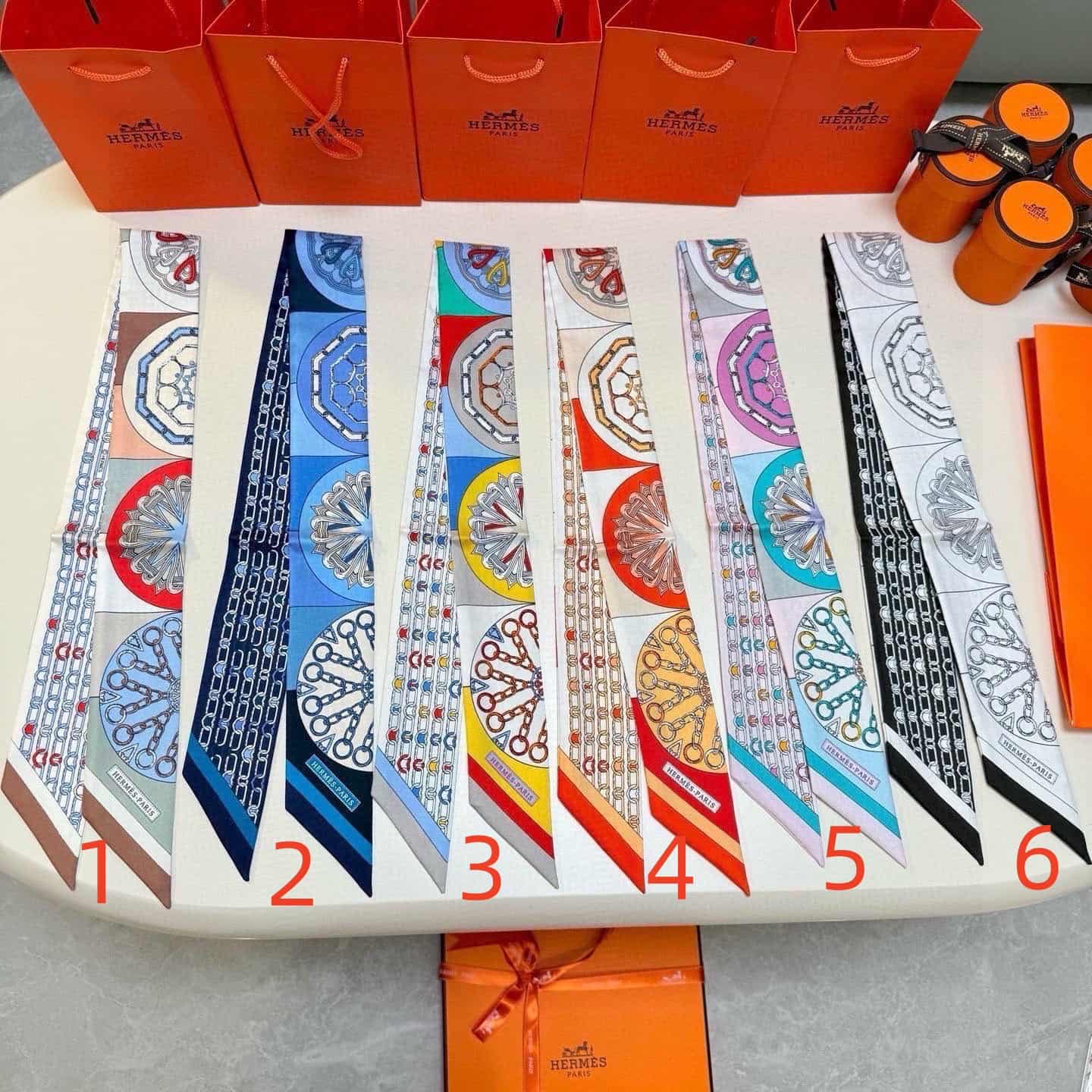 Hermes Silk L'Effet Kaleidoscope Twilly scarf