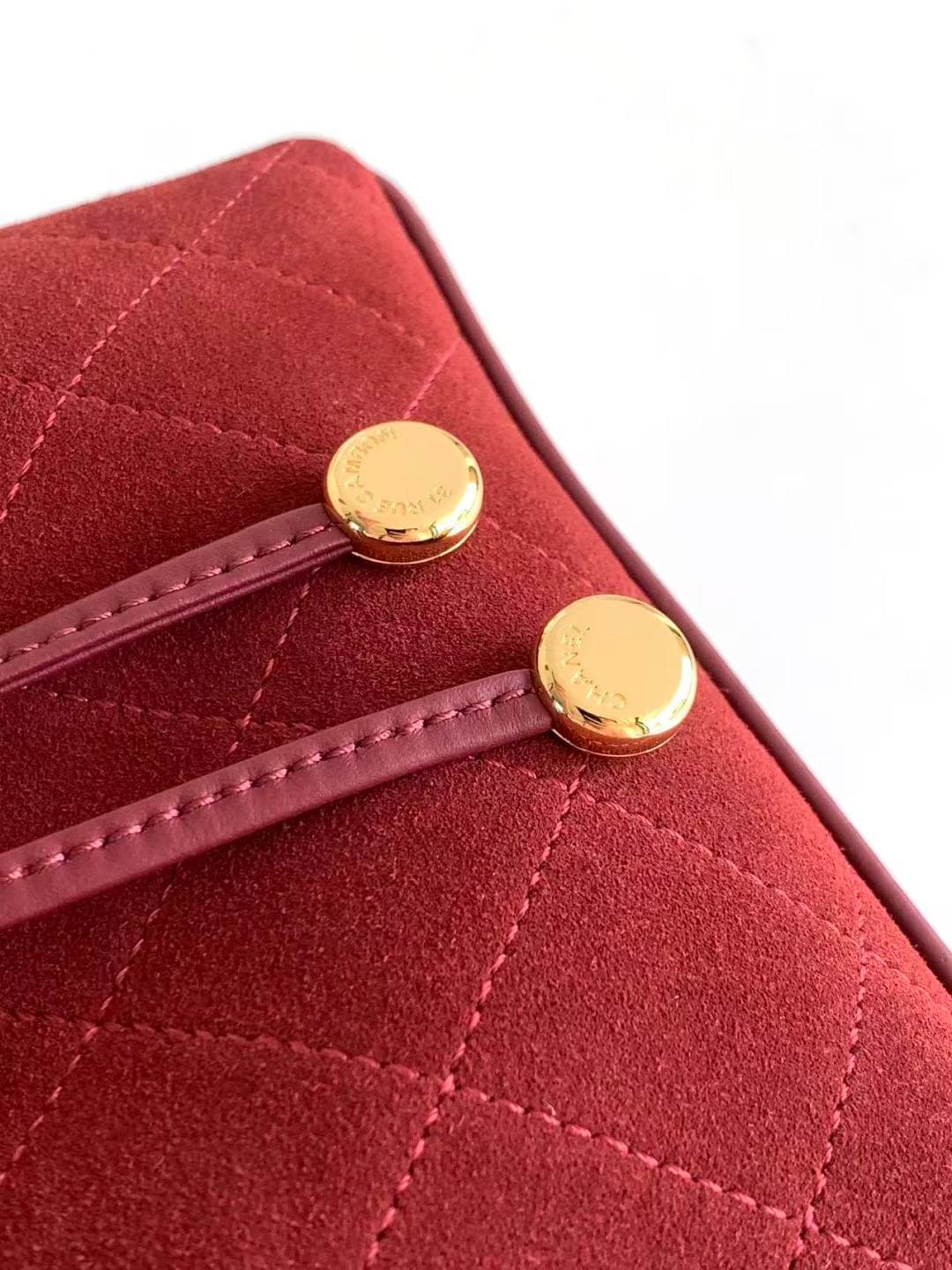 Chanel Small Bucket Bag Suede Calfskin & Gold-Tone Metal Burgundy AS6537 A