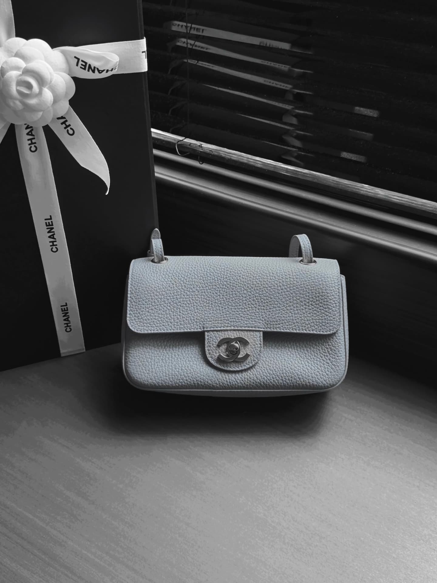 CHANEL Mini flap bag Grained Calfskin&Silver-tone metal Grey AS6573 A