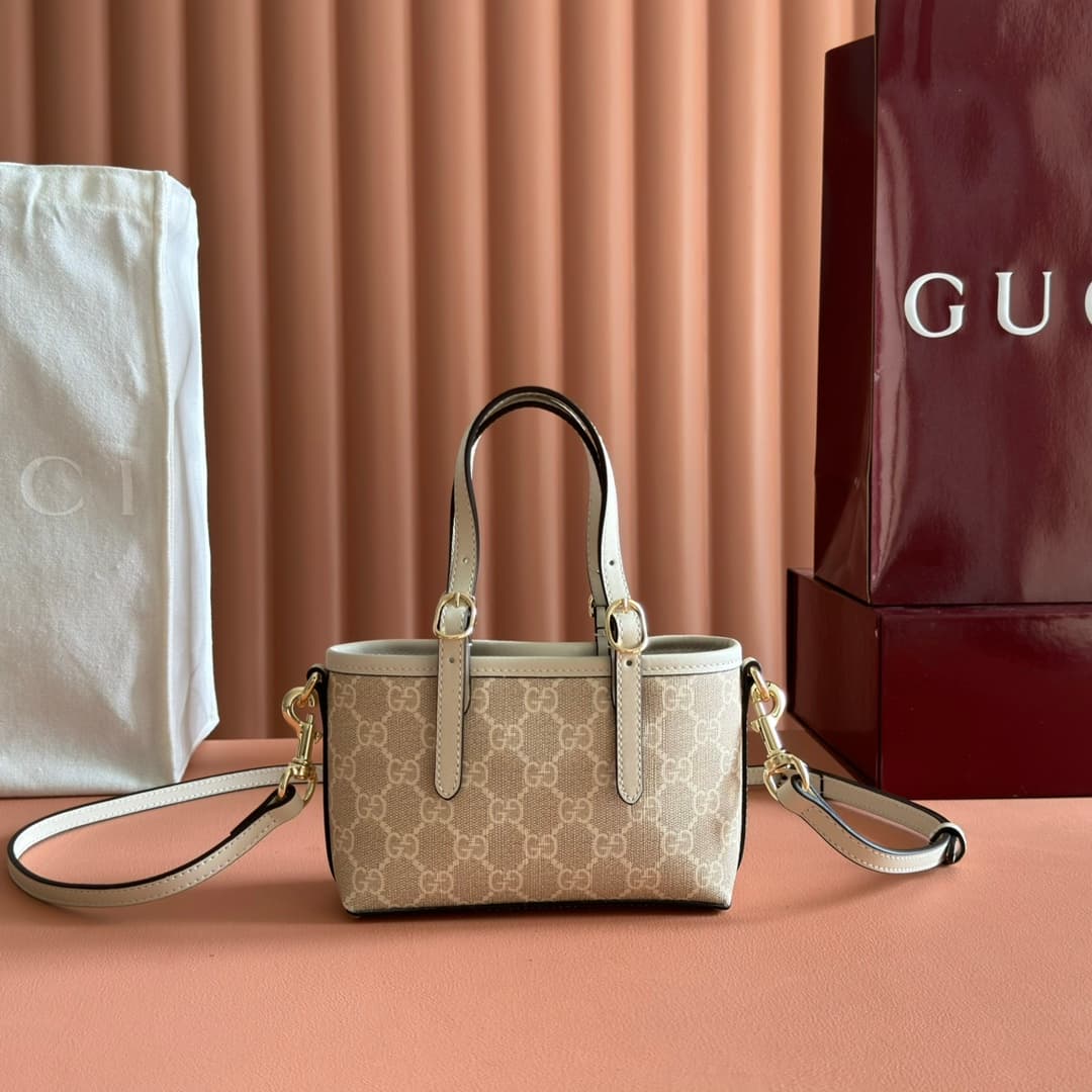 Gucci GG Emblem mini bag beige and white GG fabric 855491 High