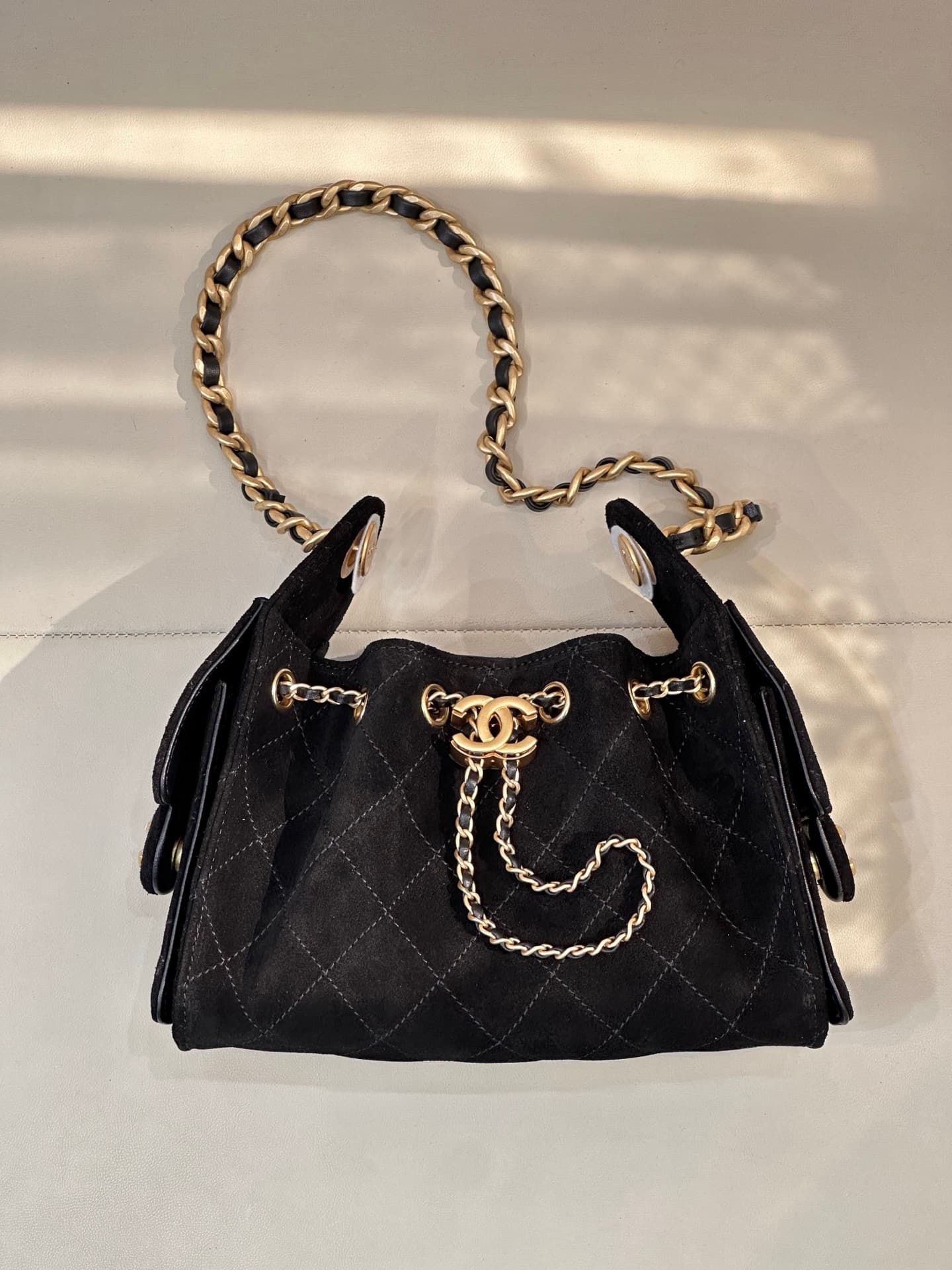 CHANEL 25 Mini Handbag AS5631 Suede &Gold-tone Metal Black TOP