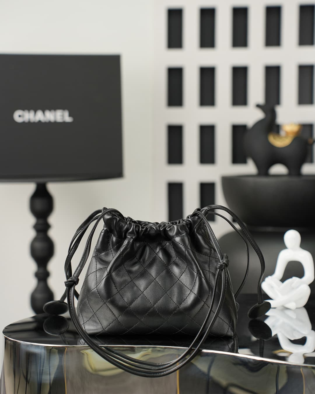 Chanel Clutch with Leather Strap Lambskin & Gold-tone Metal AP5228 Black A