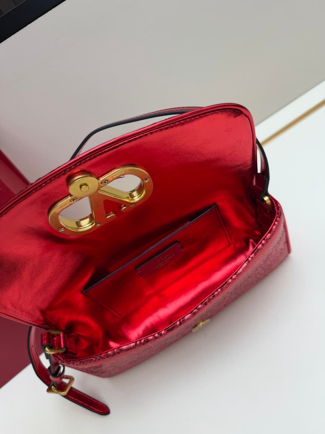 Valentino Garavani Devain Small Nappa Sequins Shoulder Bag Red High