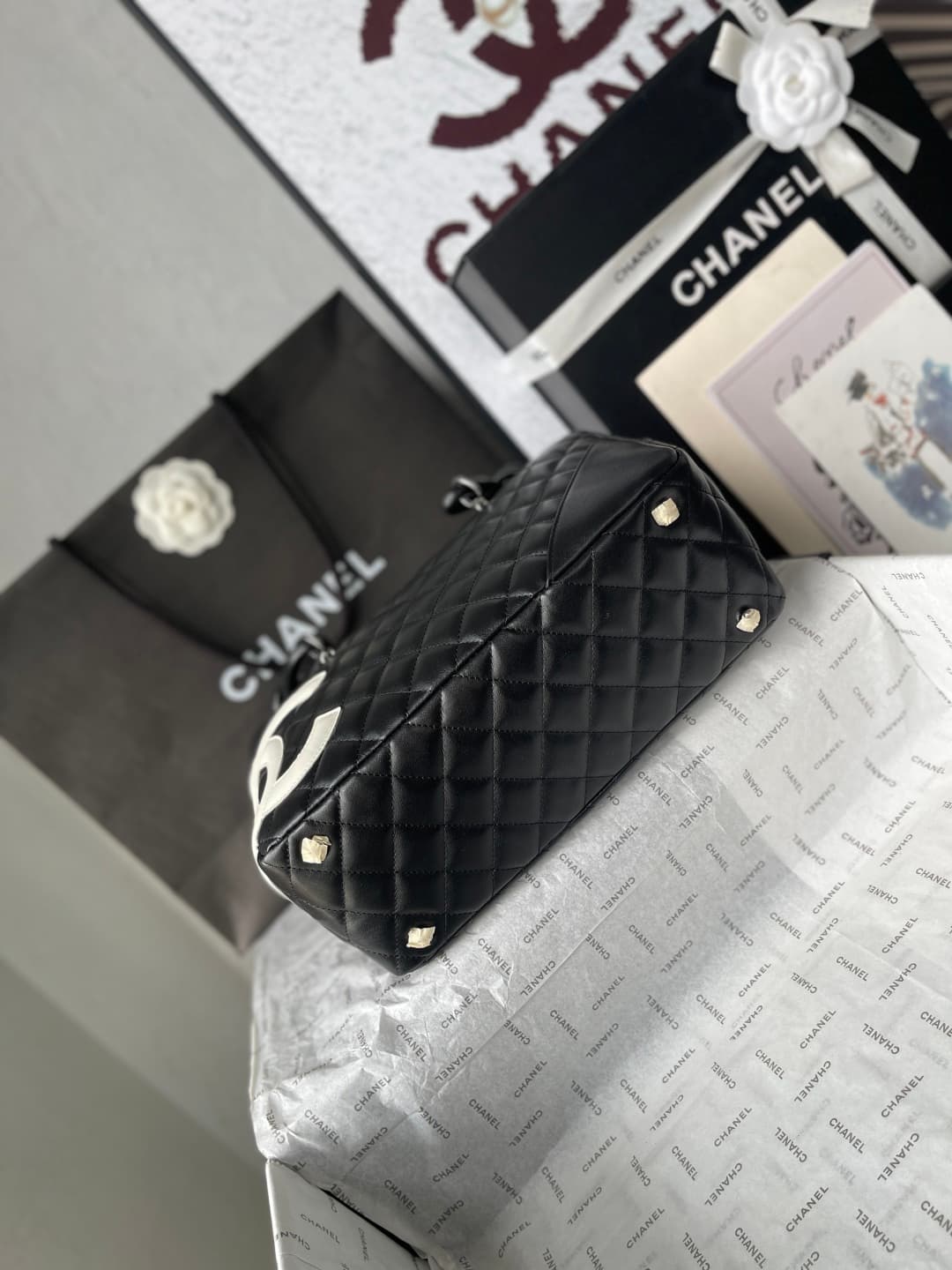 Chanel Cambon Ligne Bowler bag Calfskin & Silver-Tone Metal AS25171 Black High
