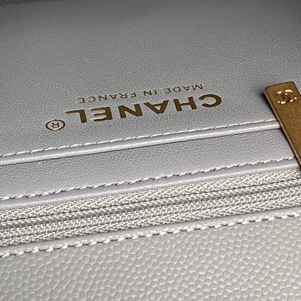 Chanel Mini Flap Bag with Top Handle Grained Shiny Calfskin & Gold-Tone Metal Grey AS5701 A