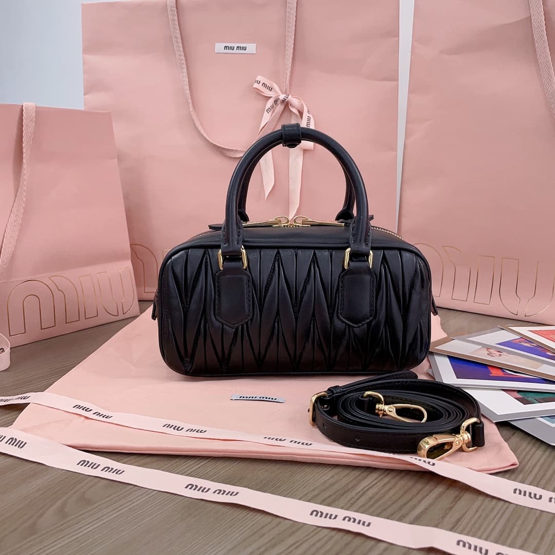 Miu Miu Arcadie matelassé nappa leather bag 5BB142 Black High