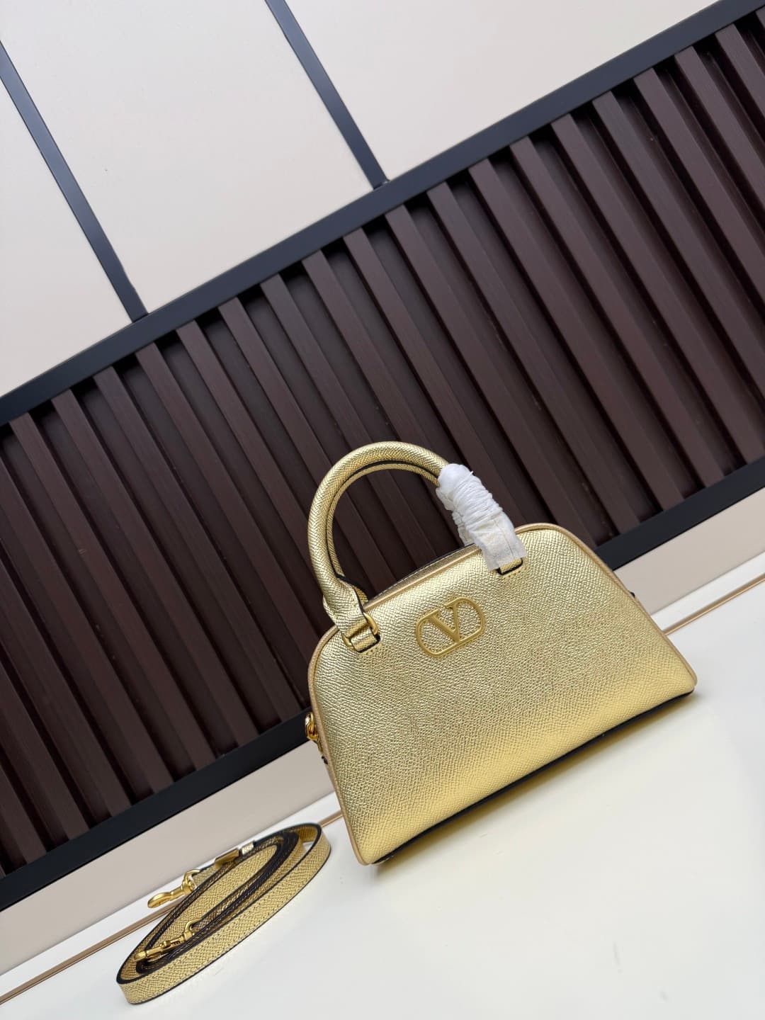 Valentino Garavani Mini VLogo Signature Bowling Bag Gold High