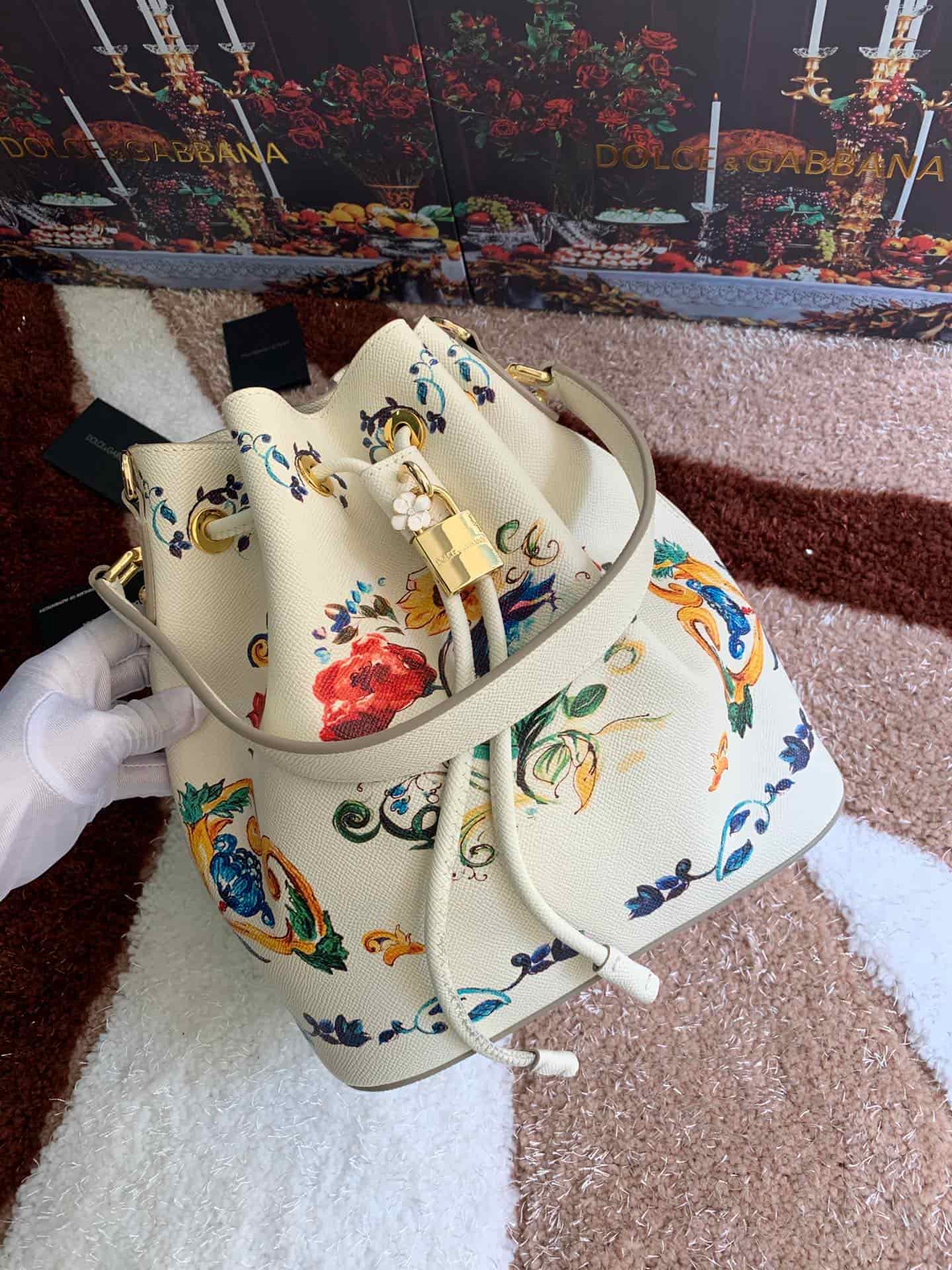 Dolce & Gabbana Multicolor Majolica Print Bucket Bag High
