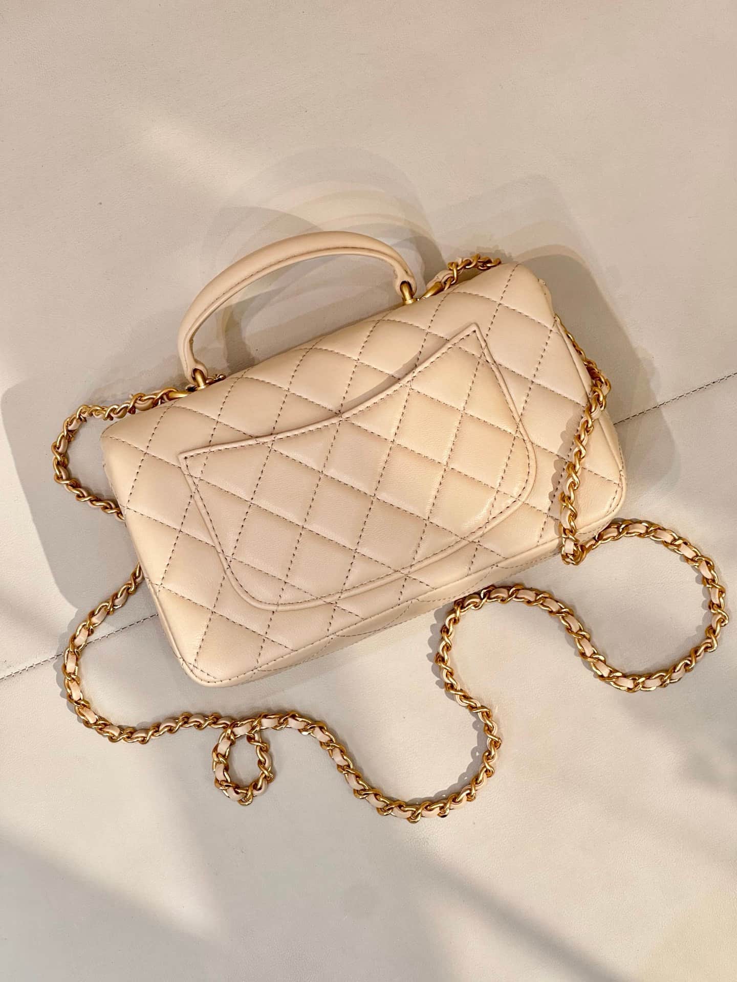 Chanel Mini Classic Handbag Lambskin Strass & Gold-Tone Metal AS2431 beige TOP