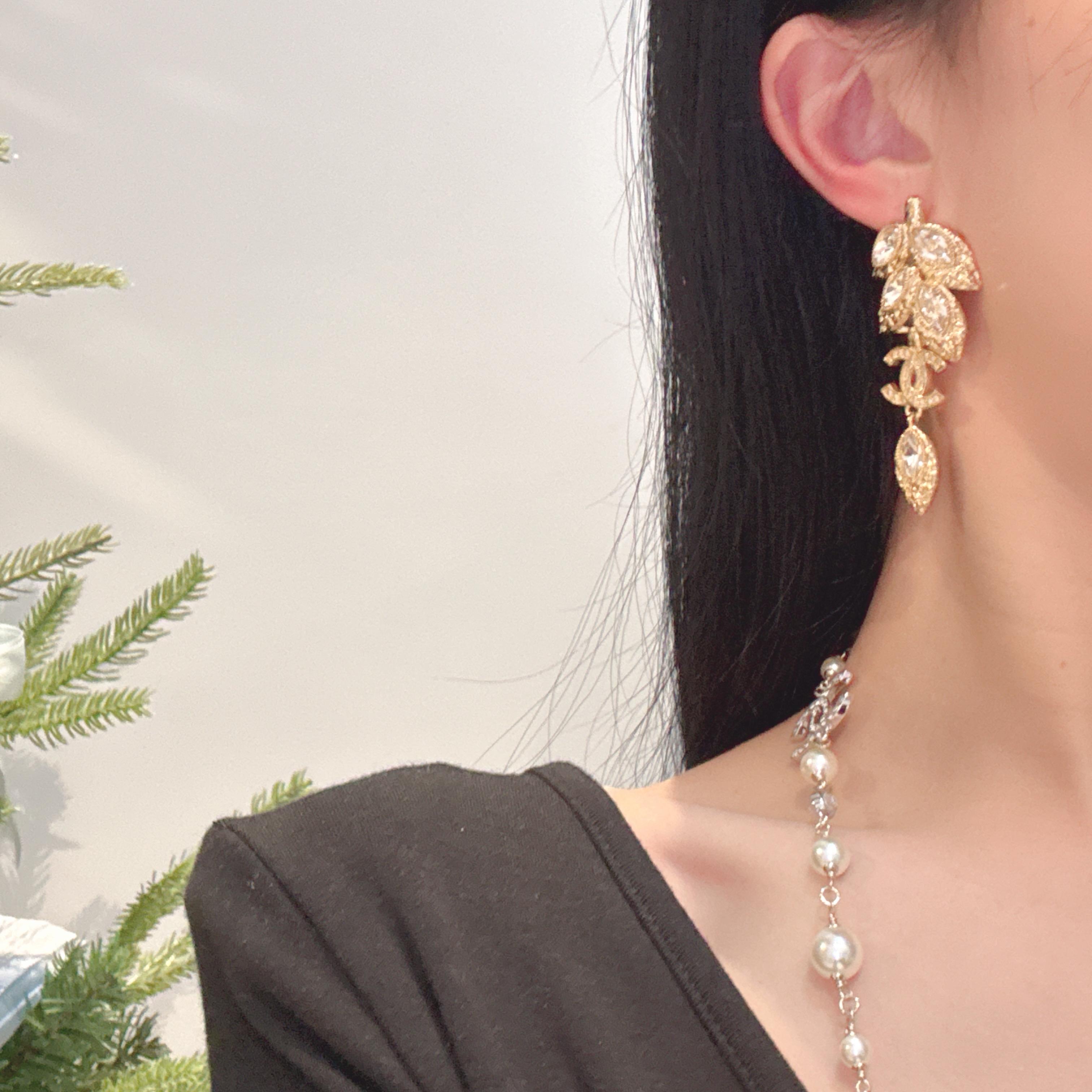 Chanel Golden Wheat Leaf Earrings High
