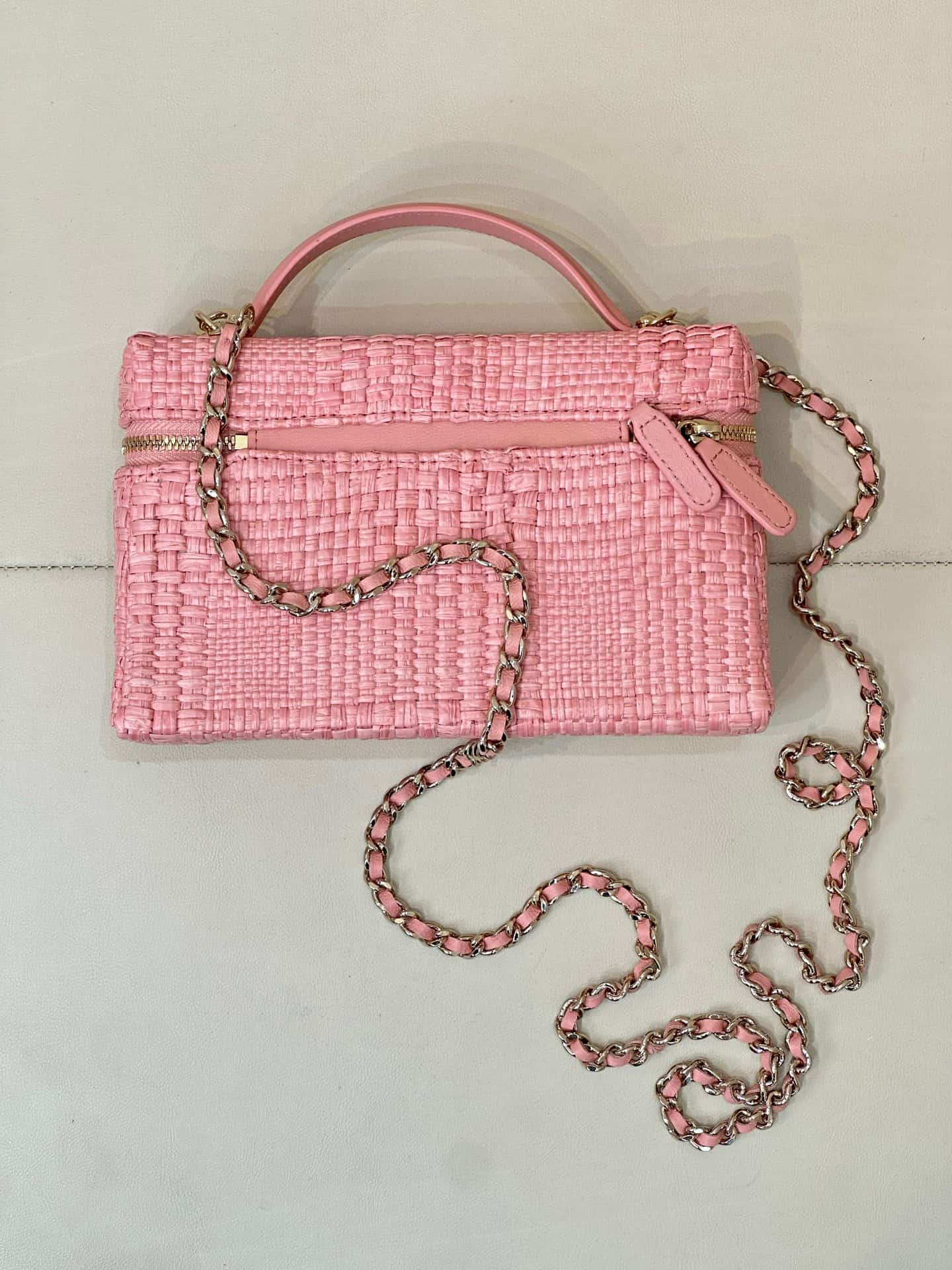 Chanel Classic Vanity with Chain Braided Raffia & Gold-Tone Metal Pink AP4385 TOP